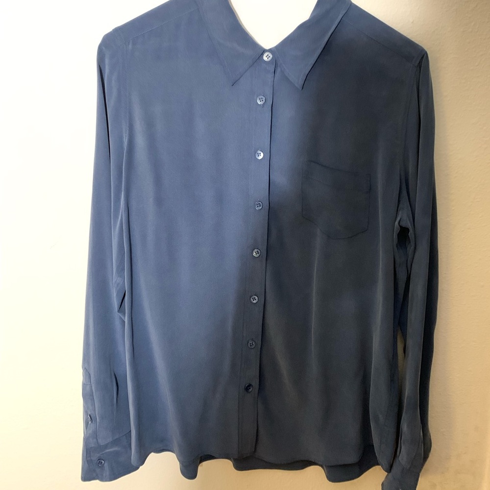 Equipment washed silk blouse in washed navy color